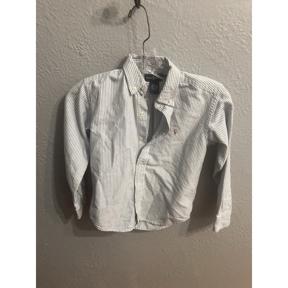 Boys Ralph Lauren blue white striped long sleeve Button Up‎ size 6 Vintage